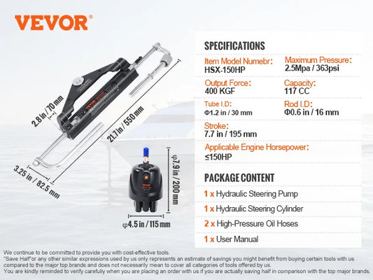 SucceBuy Hydraulic Outboard Steering Kit 90HP/150HP/300HP & Helm Pump and 24FT/26Ft Hose for Single Station Single-Engine Boats