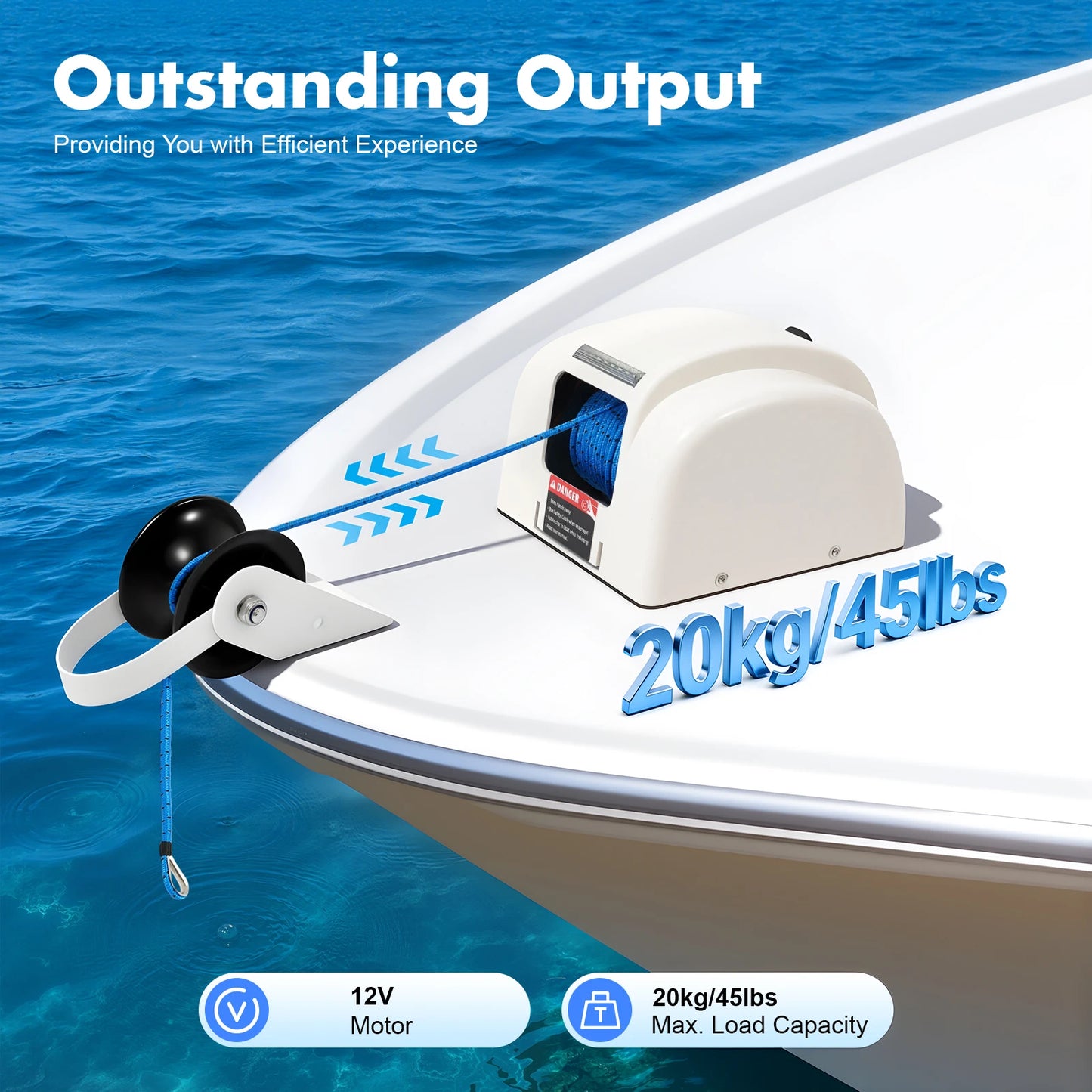 Premium 12V Electric Anchor Winch 45lbs Load 100ft Rope Remote Control Boat Windlass for Boats up to 24ft with Waterproof Design