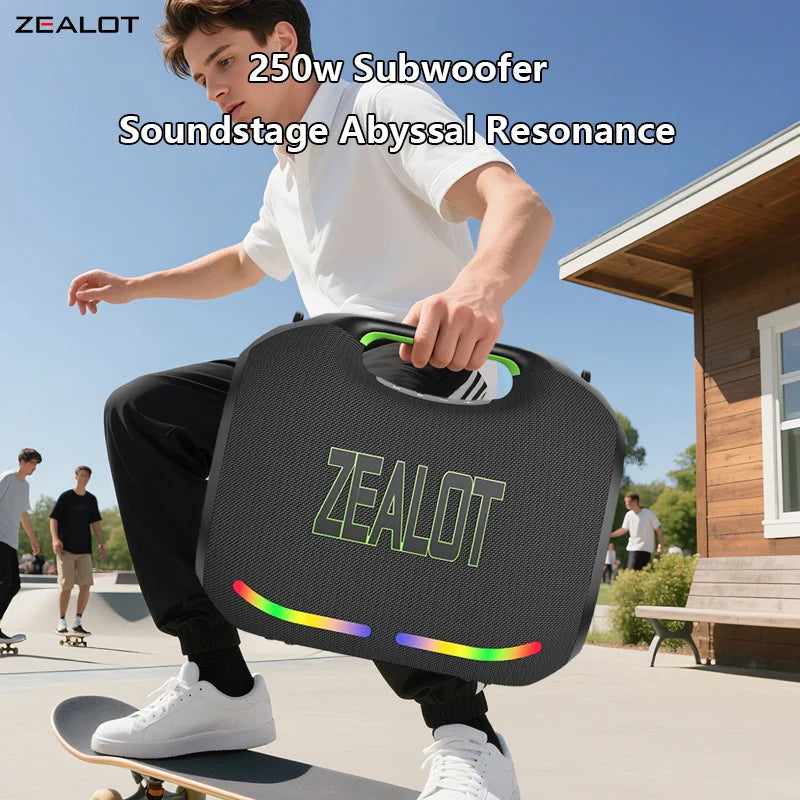 ZEALOT ZE21 250W Wireless Speaker, Outdoor Portable, 48000mAh Long Battery, With RGB Color Lights, Up To 18 Hours Of Play Time.