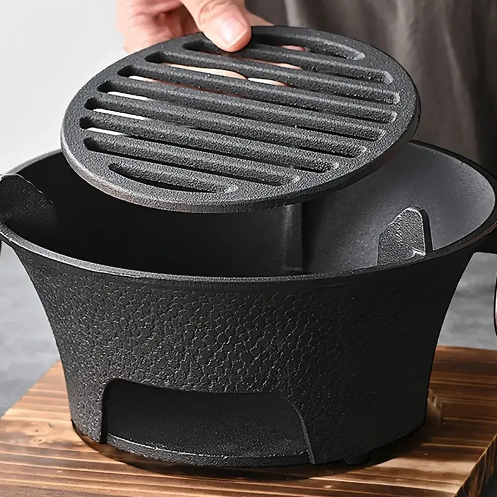 1pc Stainless Steel Barbecue Grill Tabletop Cast Iron Charcoal Stove Round Charcoal Grill Stove for Family Gathering Bbq Party