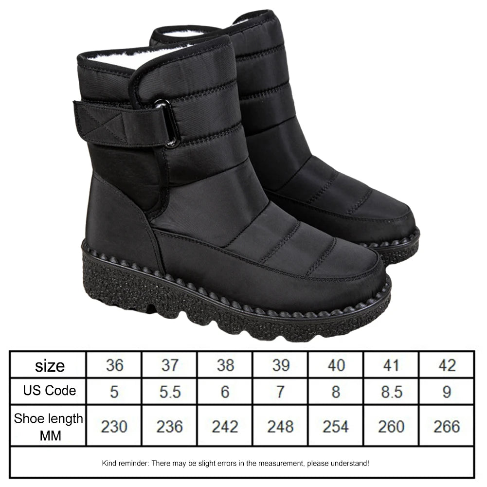 Women Warm Plush Fur Boots Waterproof Ladies Winter Snow Boots with Hook&Loop Plush Lined Gifts for Mother Friends